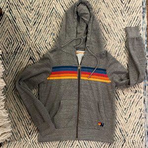 Aviator Nation 5 STRIPE HOODIE - HEATHER GREY // NEON RAINBOW - Size Small